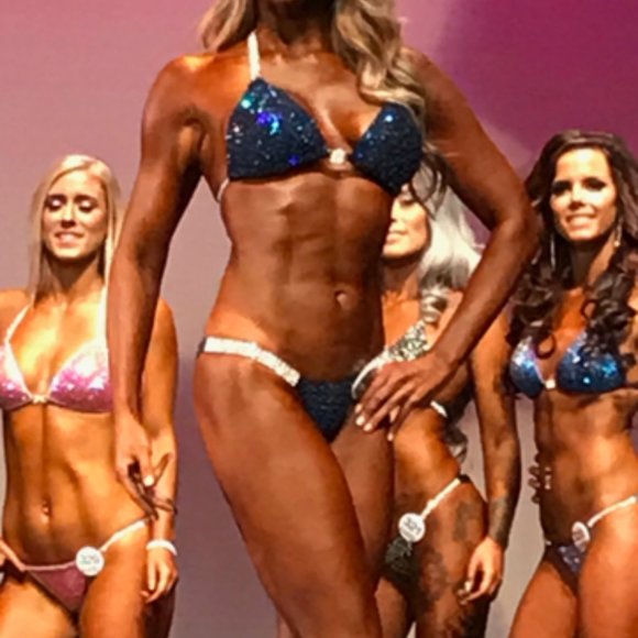 Suit Lady Fitness Bodybuilding Competition green/blue bikini - Picture 5 of 9